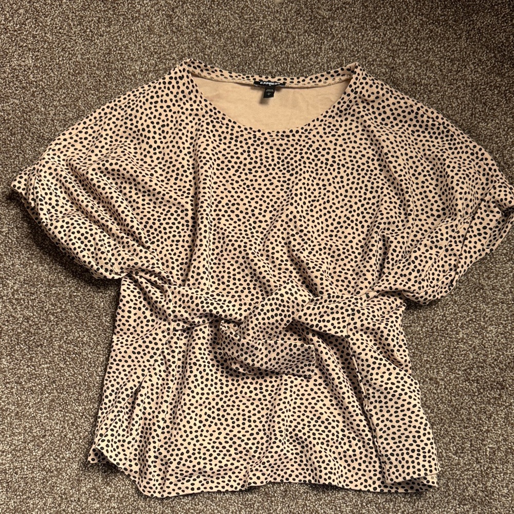 Express Black and Tan Polka Dot Short Sleeve Top